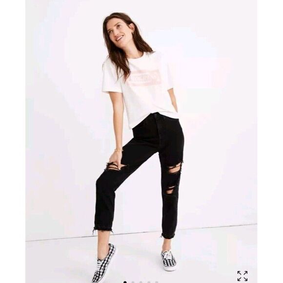 Madewell The Mom Jean in Raney Wash Knee Rip Edition Black Size 28 - Picture 1 of 9